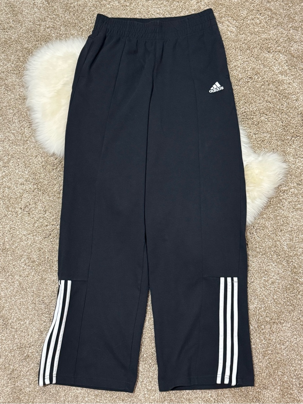 adidas Women’s Black Jogger Pants with White Three-Stripes Size S